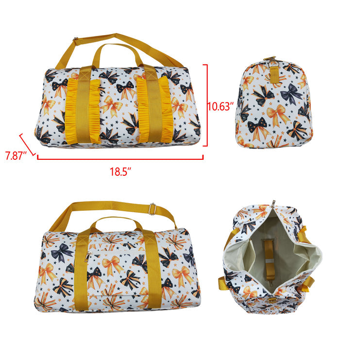 BA0314 Bows Stars Orange Black Bows Print Girls Halloween Zipper Gym Bags