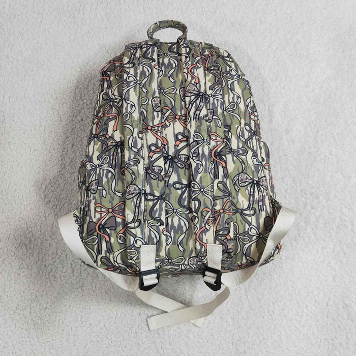 BA0394 Baby Kids Girls Camo Bows Backpack Zip Back Bags