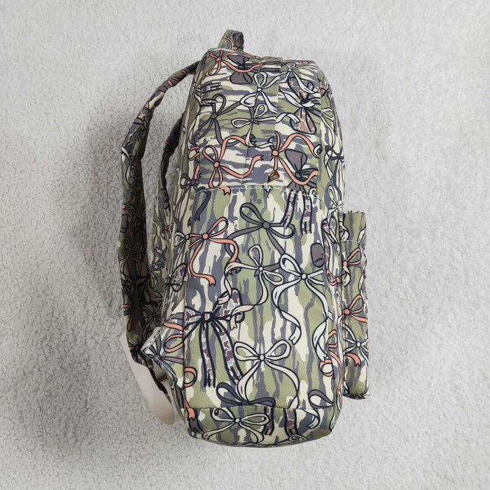 BA0394 Baby Kids Girls Camo Bows Backpack Zip Back Bags