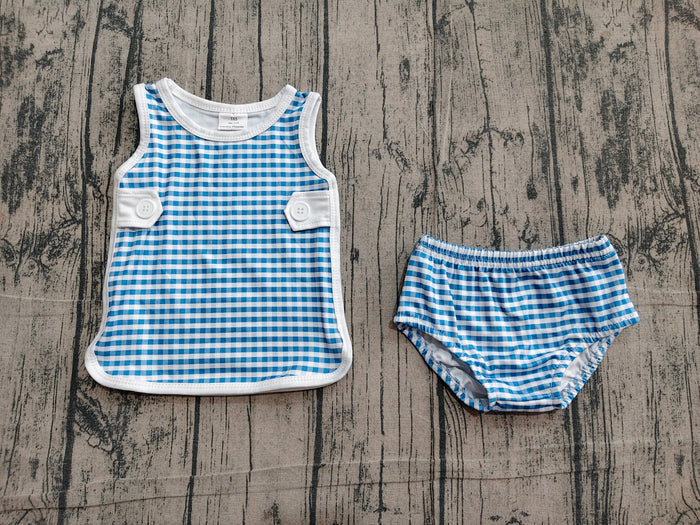 Baby Boy Blue Gingham Summer Sleeveless Bummie Set