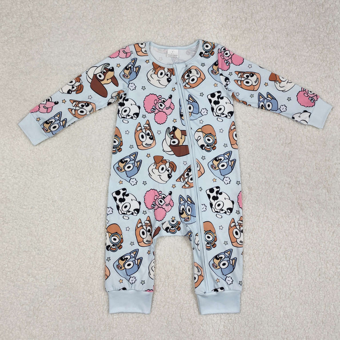 Baby Boys Cartoon Dog Long Sleeve Zipper Romper