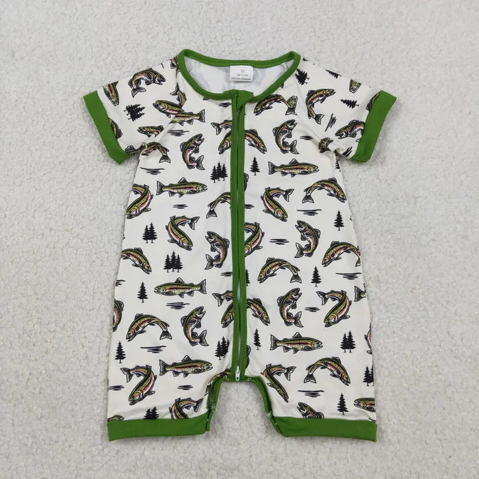 Baby Boys Fishing Short Sleeve Zipper Romper