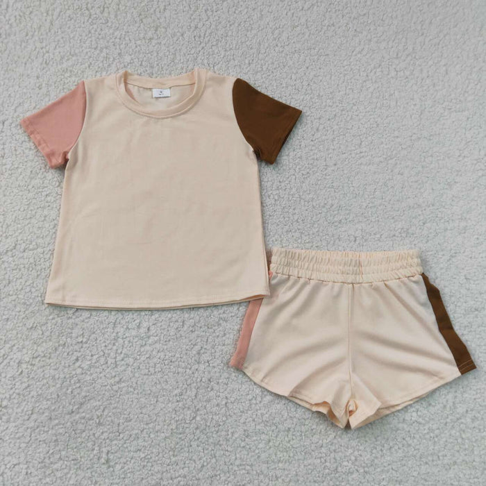 Baby Boys Khaki Patchwork Short Sleeve Shirt Top Short Clothes Set