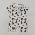 Baby Boys Short Sleeves Button Dogs Plaid Shorts Rompers