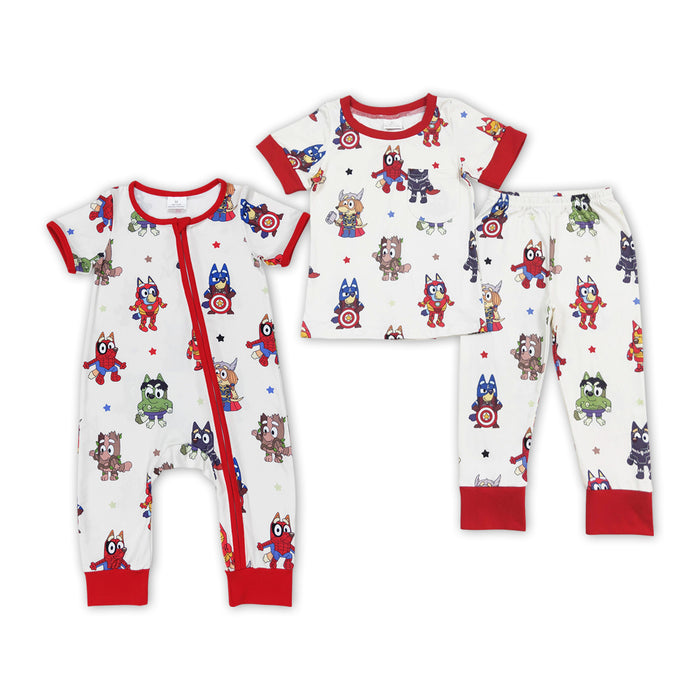 Baby Boys Sibling Dogs Hero Tops Pants Pajamas Romper