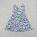 Baby Girls Blue Flowers Sleeveless Athletic Dresses