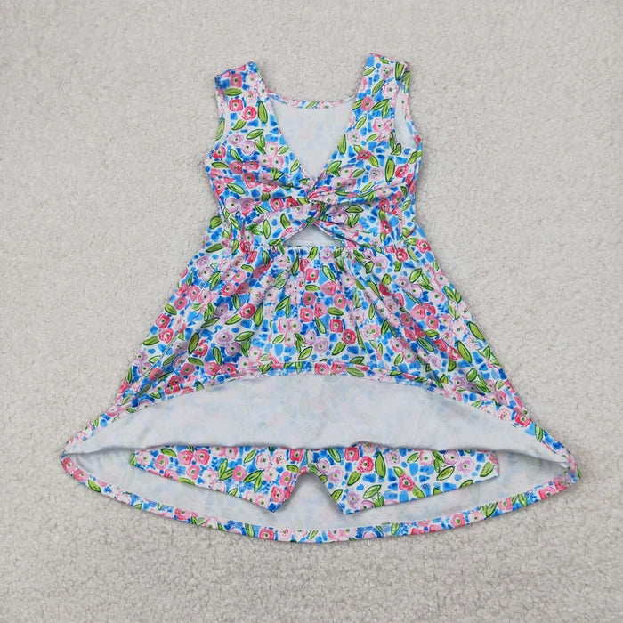 Baby Girls Blue Flowers Sleeveless Athletic Dresses