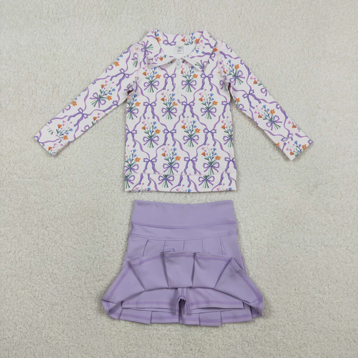 Baby Girls Bow Flowers Zip Pullover Skirt Short Yoga Active Clothes Sets