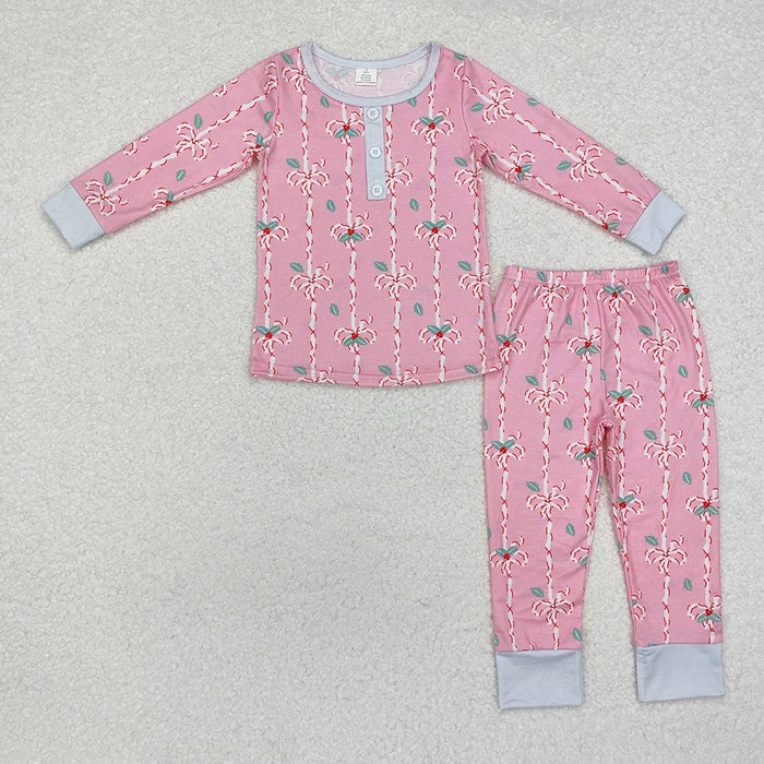 Baby Girls Christmas Bows Bamboo Pajamas Clothes Sets