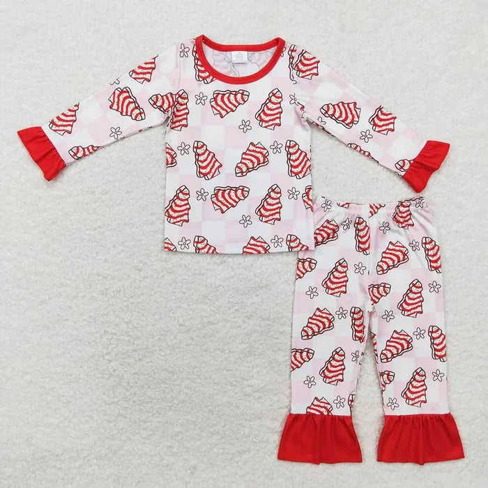 Baby Girls Christmas Cake Checkered Top Pants Bamboo Pajamas Clothes Sets