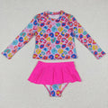 Baby Girls Colorful Leopard Long Sleeve Two Pieces Swimsuits