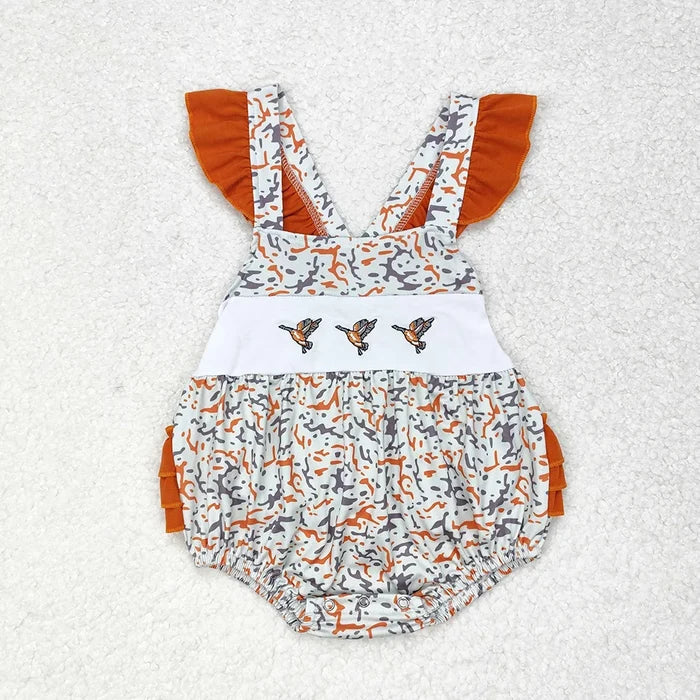 Baby Girls Embroidery Camo Ducks Sibling Dresses Rompers Clothes Sets