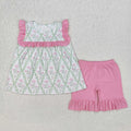 Baby Girls Green Bows Pink Flowers Tunic Shorts Sets