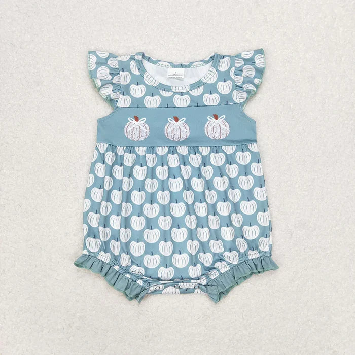 Baby Girls Green Flutter Sleeve Pumpkins Sibling Clothes Sets