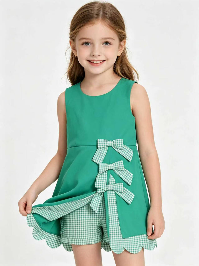 Baby Girls Green Gingham Bow Sleeveless Active Dress