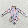 Baby Girls Grey Flowers Long Sleeve One Pieces Swimsuits