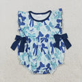 Baby Girls Hot Blue Flutter Sleeves Bows Plaid Ruffle Rompers