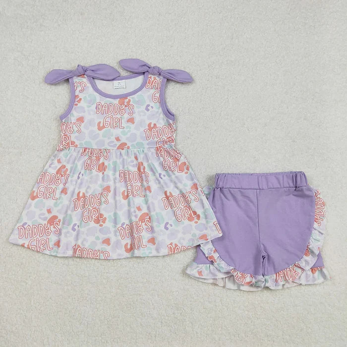 Baby Girls Lavender Daddy's Girl Leopard Tunic Ruffle Shorts Sets