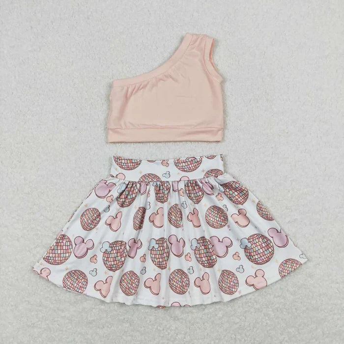 Baby Girls One Shoulder Top Disco Mouse Skirts Clothes Sets