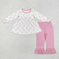 Baby  Girls  Pink Bow Long Sleeve Tunic Top Pink Ruffle Pants Outfit