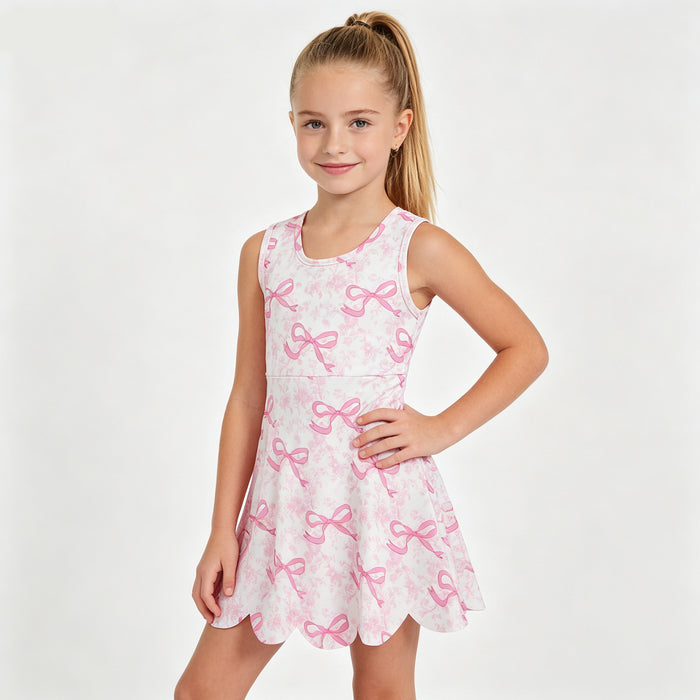 Baby Girls Pink Bows Floral Activity Wear Yoga Short Skort Knee Length Dresses