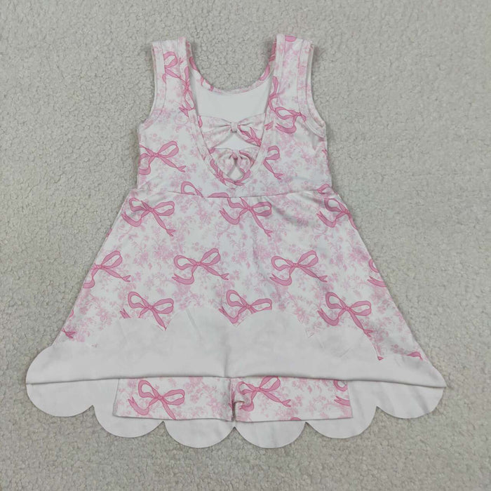 Baby Girls Pink Bows Floral Activity Wear Yoga Short Skort Knee Length Dresses