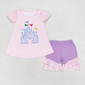 Baby Girls Pink Castle Tunic Ruffle Shorts Clothes Sets