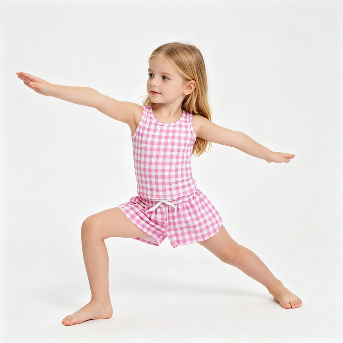Baby Girls Pink Gingham Sleeveless Top Shors Active Outfit