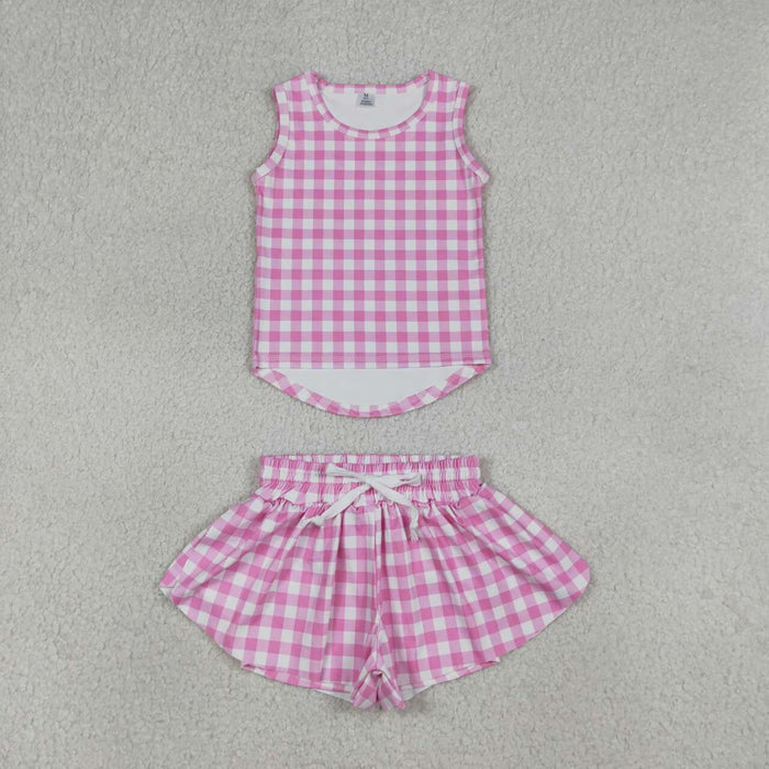 Baby Girls Pink Gingham Sleeveless Top Shors Active Outfit