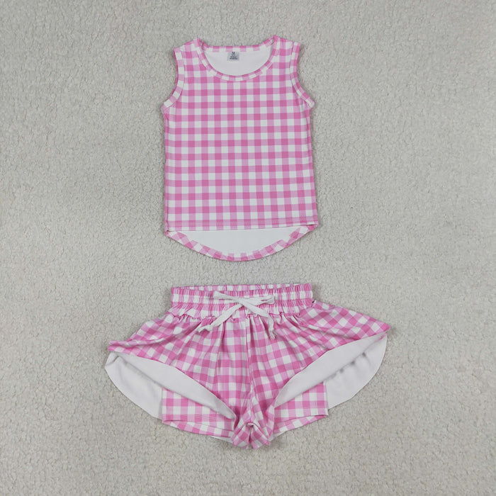 Baby Girls Pink Gingham Sleeveless Top Shors Active Outfit