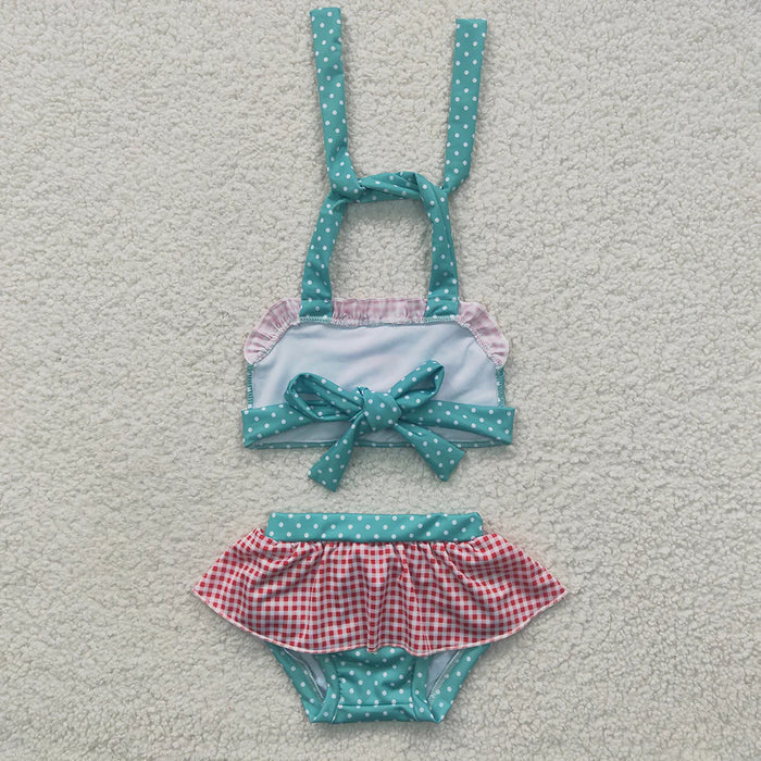 Baby Girls Princess Green Tie Back Tow Pieces Swimsuits