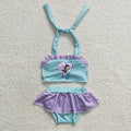 Baby Girls Princess Light Green Tie Back Tow Pieces Swimsuits