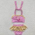 Baby Girls Princess Pink Tie Back Tow Pieces Swimsuits