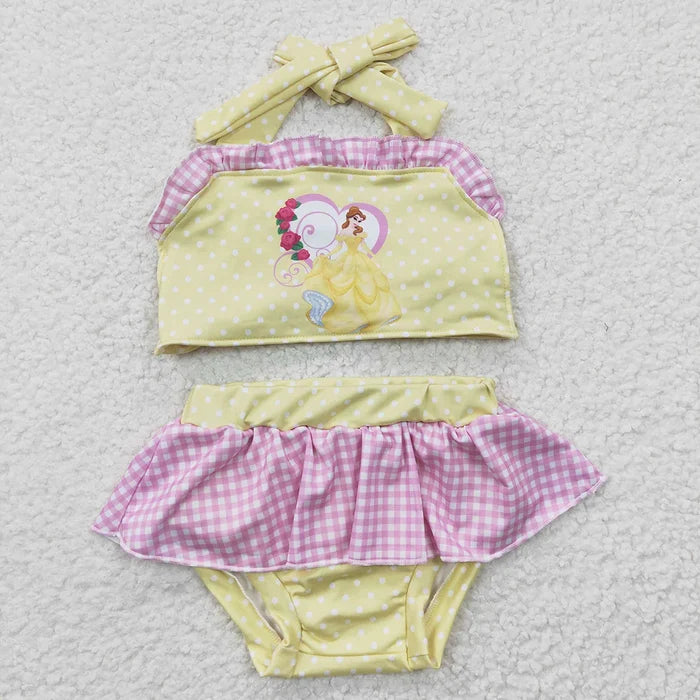 Baby Girls Princess Yellow Tie Back Tow Pieces Swimsuits