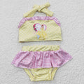 Baby Girls Princess Yellow Tie Back Tow Pieces Swimsuits