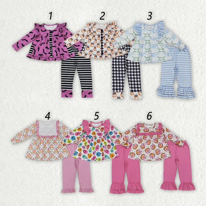 Baby Girls Sibling Fall Pumpkins Tunic Top With Ruffle Pants Sets