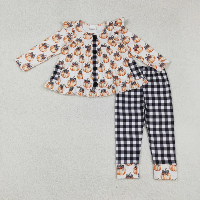 Baby Girls Sibling Fall Pumpkins Tunic Top With Ruffle Pants Sets