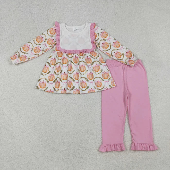Baby Girls Sibling Fall Pumpkins Tunic Top With Ruffle Pants Sets