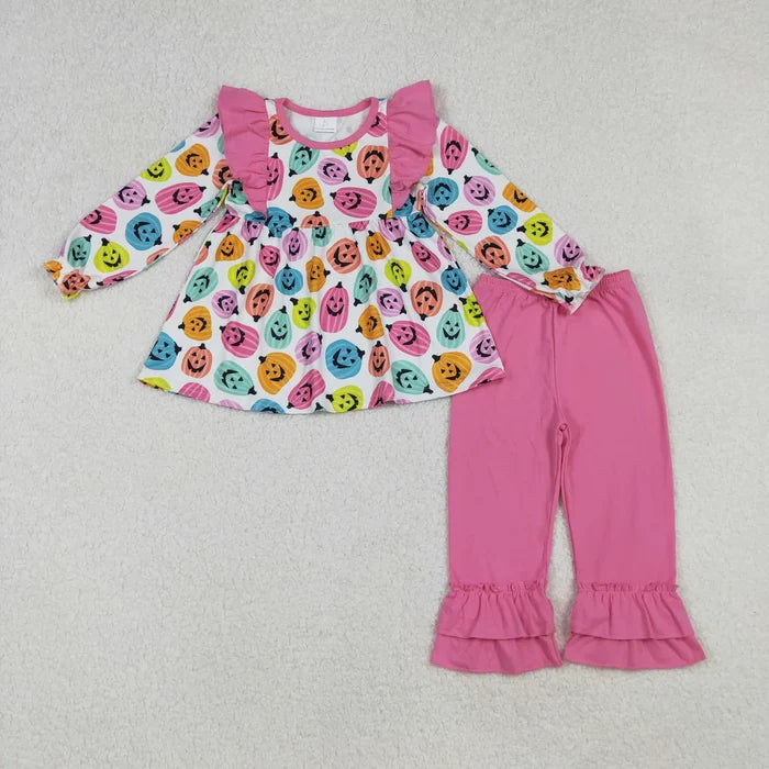 Baby Girls Sibling Fall Pumpkins Tunic Top With Ruffle Pants Sets