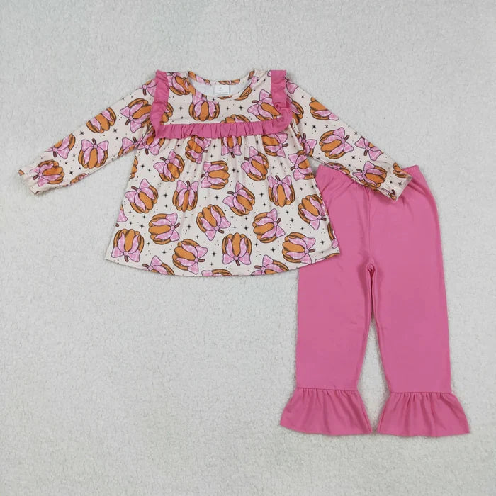 Baby Girls Sibling Fall Pumpkins Tunic Top With Ruffle Pants Sets