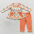 Baby Girls Sibling Pumpkin Floral Long Sleeve Tunic Top with Pants Outfit