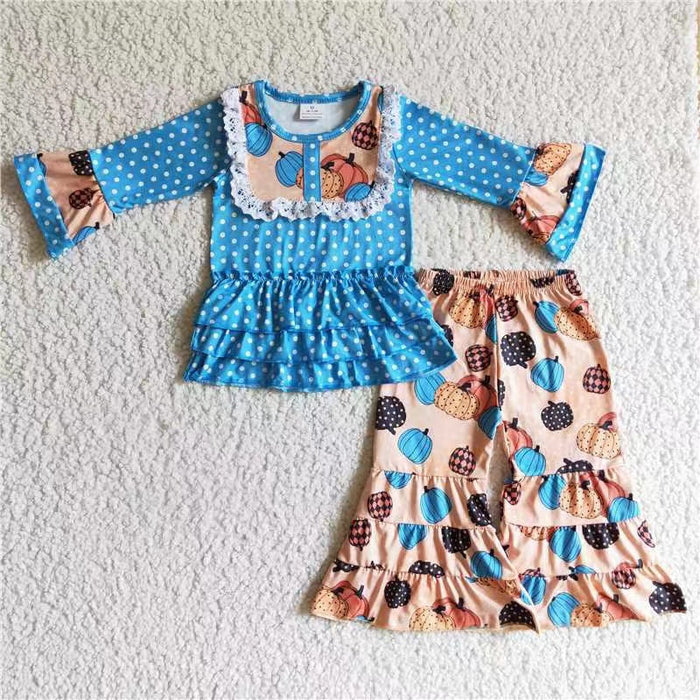 Baby Girls Sibling Pumpkin Floral Long Sleeve Tunic Top with Pants Outfit