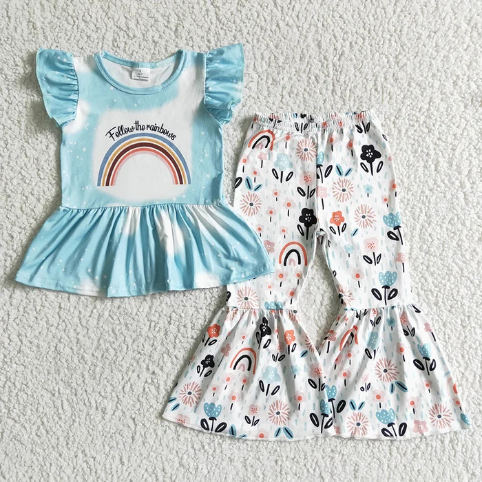 Baby Girls spring rainbow bell pants outfits sets