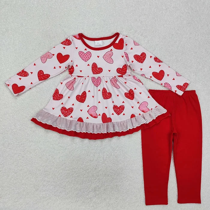 Baby Girls Valentines Heart Lace Tunic Top Red Leggings Outfit