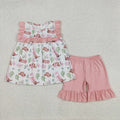 Baby Girls Western Boots Castus Flowers Tunic Ruffle Shorts Sets