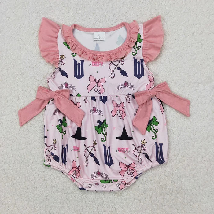Baby Infant Girls Pink Princess Bow Ruffle Rompers