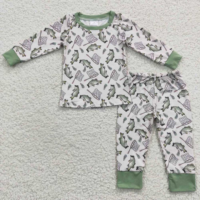 Baby Kids Fishing Boys Long Sleeve Pajamas Clothing Sets
