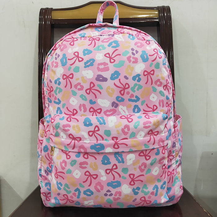 Baby Kids Pink Leopard Bows School Zipper Ruffle Back Bags