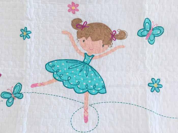 Ballerina Girl Pink Floral Dot Print Patchwork Cotton Reversible Quilt Bedding Set