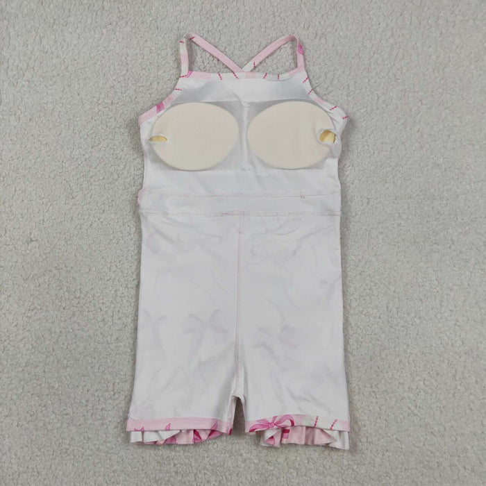 Baseball Bows Print Girls Summer Strap Shorts Ruffle Knee Length Yoga Dress